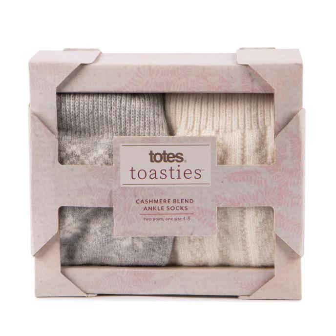 totes toasties® Ladies Cashmere Blend Ankle Socks (Twin Pack) Grey / Cream Extra Image 6